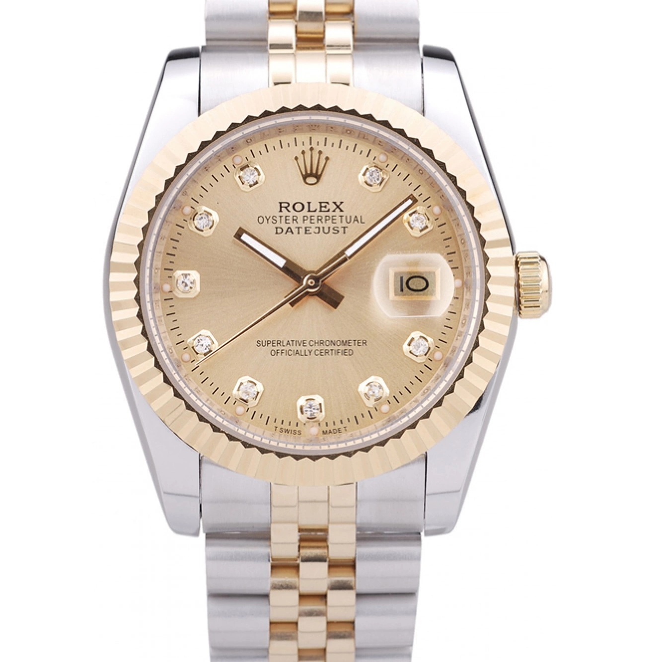 Aaa replica watch Datejust Rolex Ribbed Gold 7452 Bezel Dial Diamonds 0821